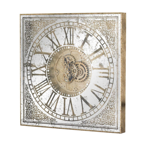 Large Mirrored Square Framed Clock With Moving Mechanism - Lost Land Interiors