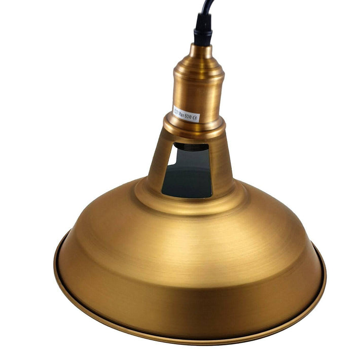 2 x Yellow Brass Metal Ceiling Lamp Shade Pendant Light~1476 - Lost Land Interiors