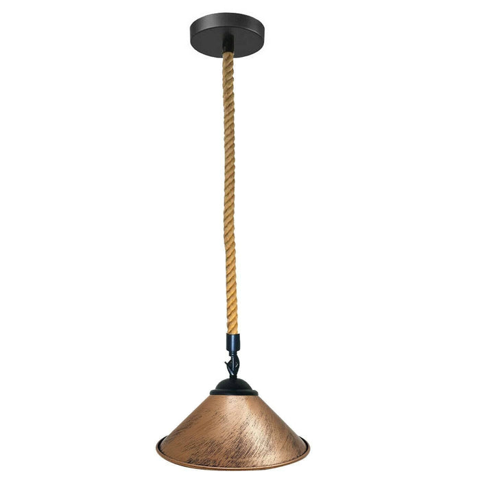Brushed Copper Cone Lamp Shade With Hemp Pendant~2022 - Lost Land Interiors