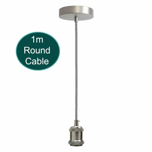 1m Black & White Round Cable With Satin Nickel Pendant Holder~1696 - Lost Land Interiors