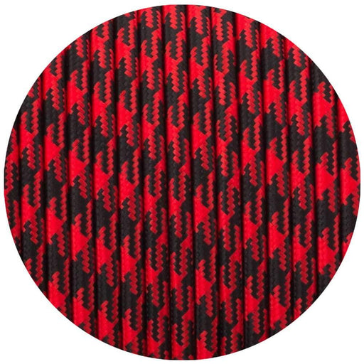 3 core Round Vintage Braided Fabric Red+Black Hundstooth Coloured Cable Flex 0.75mm~2995 - Lost Land Interiors