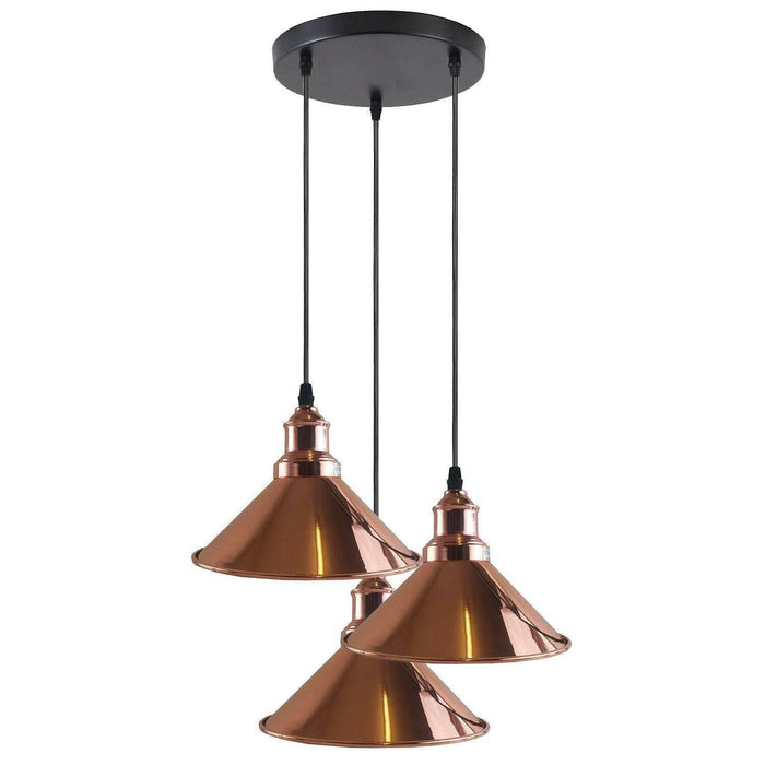 3 Head Ceiling Light, Multi Color Cluster Ceiling Hanging Lamp, Pendant Light Fixture with Cone Metal Shade~1302 - Lost Land Interiors