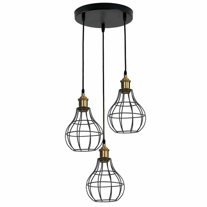 Vintage Modern Industrial Wire Cage Style Retro Ceiling Pendant Light 3 Head Ceiling Lamp~2025 - Lost Land Interiors