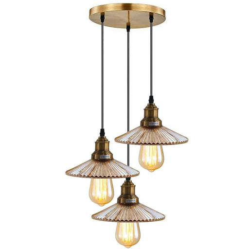 3 Way Ceiling Pendant Light Cluster Light Fitting Glass Lampshade Yellow Brass Finish Home E27 Lighting Kit~1559 - Lost Land Interiors