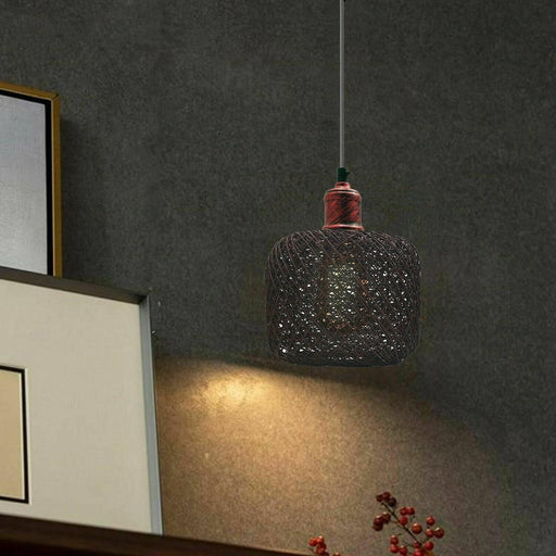 Natural Rattan Wicker Ceiling Pendant Light Lampshade Metal Pendant Lighting Kit - Barrel Shape~1561 - Lost Land Interiors