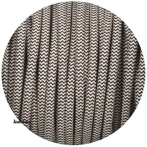 2 core Round Vintage Braided Fabric Black and White Cable Flex 0.75mm~3248 - Lost Land Interiors