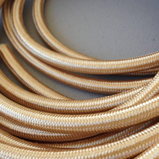 Vintage Braided Fabric Light Gold Colour Cable Flex 0.75mm 3core Round~3195 - Lost Land Interiors