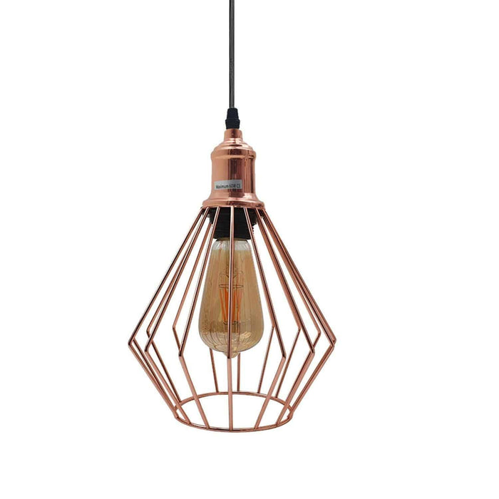 Vintage Industrial Metal Diamond Cage Ceiling Pendant Light Modern Hanging Lamps~1357 - Lost Land Interiors