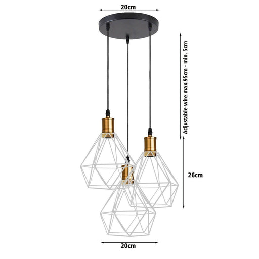 Industrial Retro style 3-Light Pendant lights Adjustable Cord with Diamond Metal Cages~1255 - Lost Land Interiors