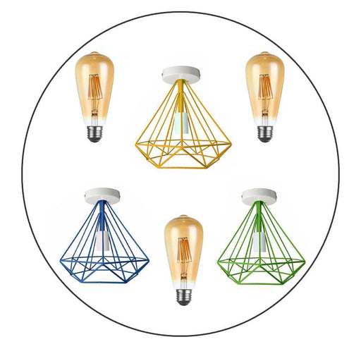 Modern Cage Ceiling Light Fitting with FREE Bulb Geometric Metal Industrial Retro Light Fitting~2252 - Lost Land Interiors