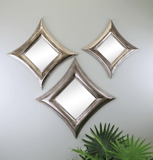Set Of 3 Silver Metal, Square Mirrors - Lost Land Interiors