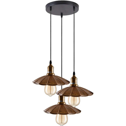 3 Head Industrial Brushed Copper Wavy Metal Ceiling Pendant Light~1483 - Lost Land Interiors