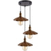 3 Head Industrial Brushed Copper Wavy Metal Ceiling Pendant Light~1483 - Lost Land Interiors