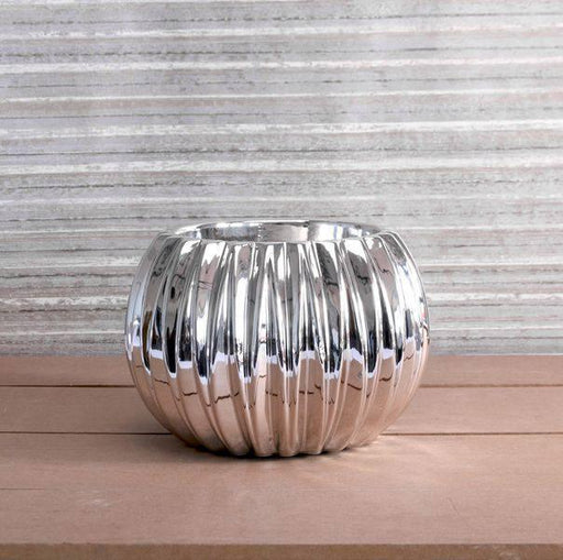 Silver Electroplated Ribbed Orchid Pot 18.3cm - Lost Land Interiors