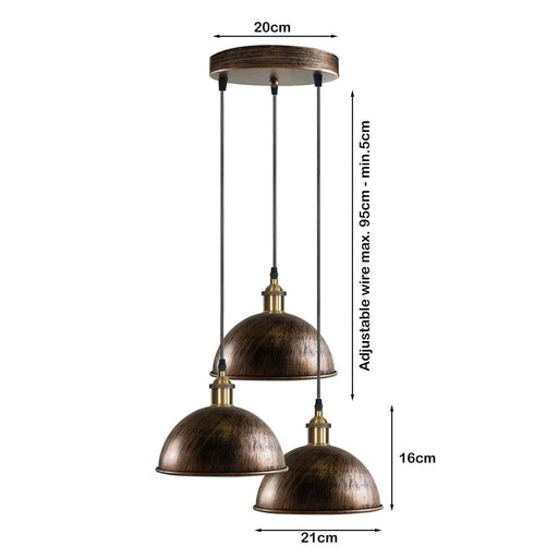 Industrial Vintage Loft Bar Chandelier 3 Way Pendant Light Fittings Metal Shade,Hanging Cluster Ceiling 3 Lights Fixture~1263 - Lost Land Interiors