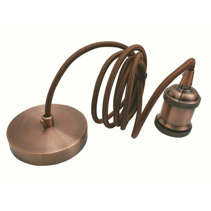 2m Brown Round Cable E27 Base Copper Holder~1718 - Lost Land Interiors