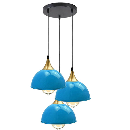 Blue 3 Way Vintage Industrial Metal Lampshade Modern Hanging Retro Ceiling Pendant Lights~3522 - Lost Land Interiors