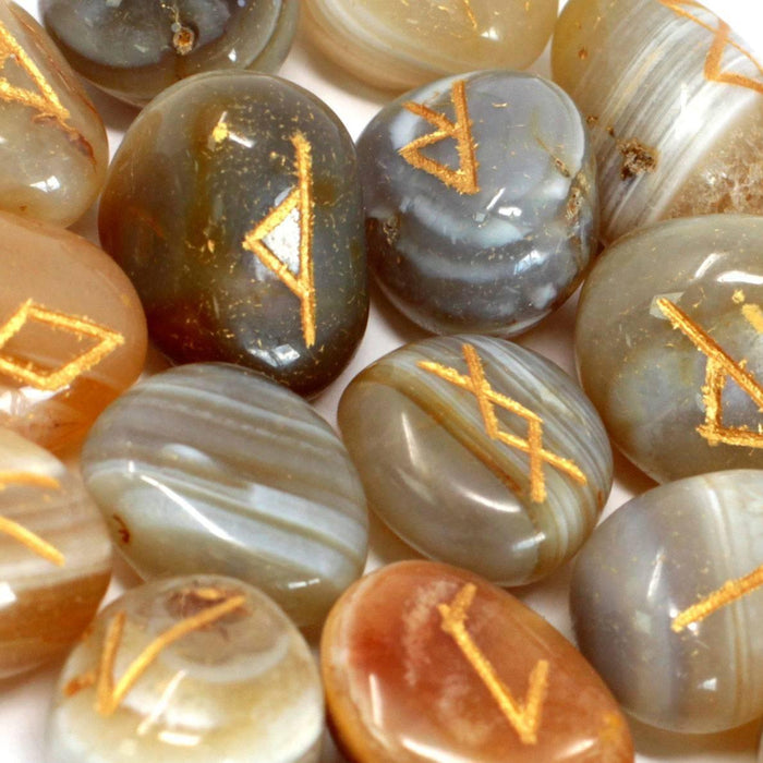 Runes Stone Set in Pouch - Banded Agate - Lost Land Interiors