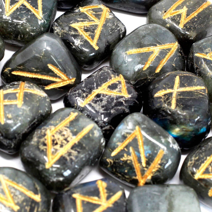 Runes Stone Set in Pouch - Labradorite - Lost Land Interiors