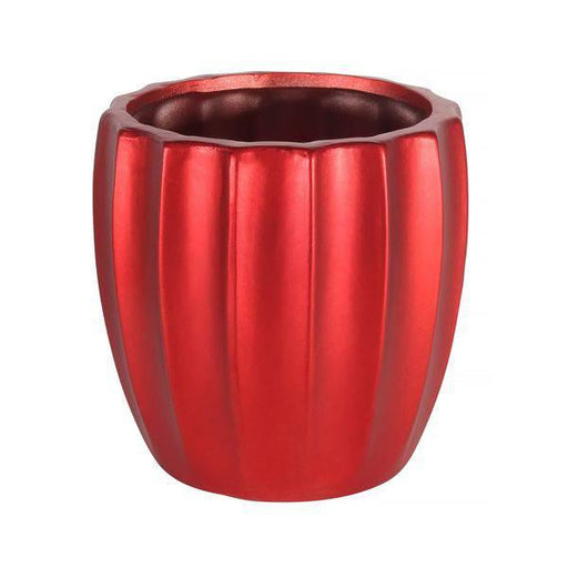 Metallic Red Grooved Ceramic Pot (14cm x 13cm) - Lost Land Interiors