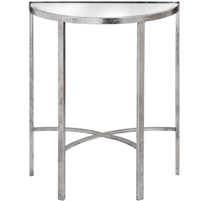 Mirrored Silver Half Moon Table With Cross Detail - Lost Land Interiors