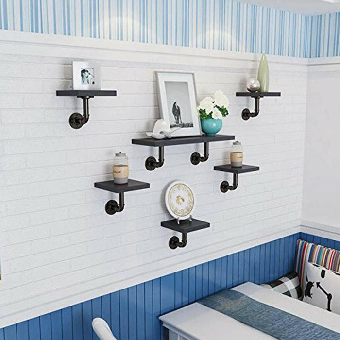 Black Pipe Shelf Brackets Industrial Iron Rustic Wall Floating Shelves Supports~3584 - Lost Land Interiors