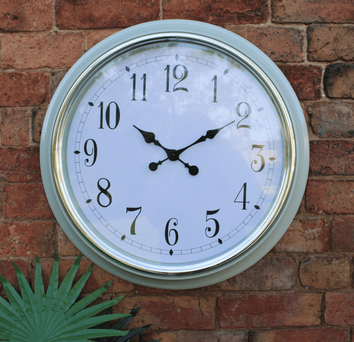 Large Silver Rimmed Wall Clock, Green, 56cm - Lost Land Interiors