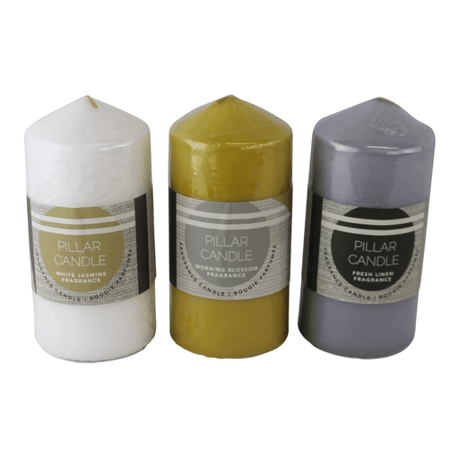 Set of 3 Multi Coloured & Fragranced Abstract Pillar Candles, Large - Lost Land Interiors