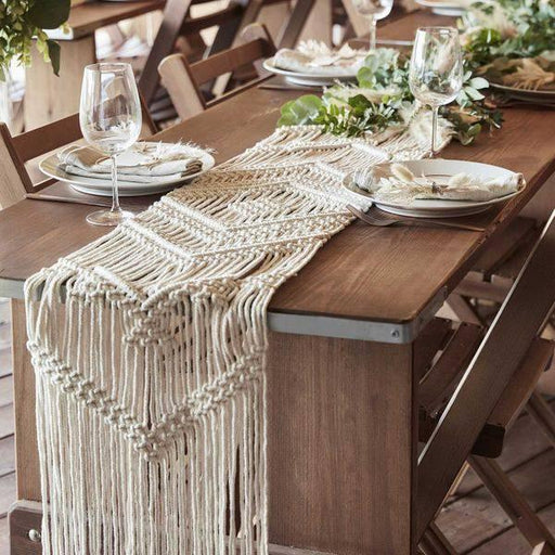 White Macrame Table Runner - Hand Made Table Decoration Wedding Decor - Lost Land Interiors