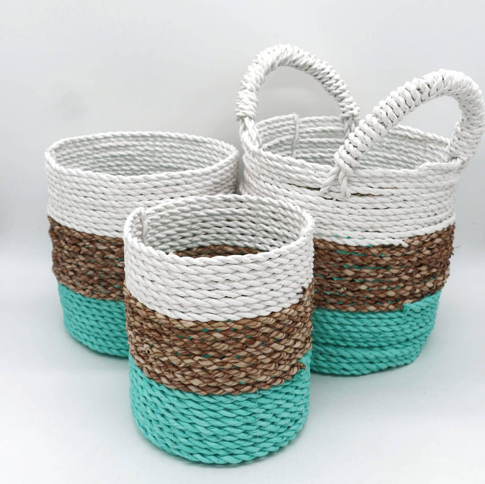 Seagrass Basket Set - Green / Natural / White - Lost Land Interiors