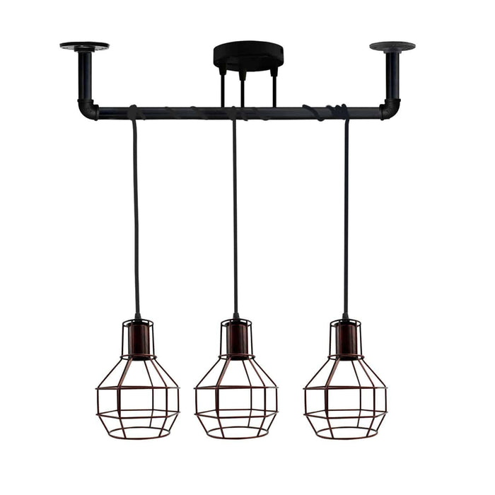 Industrial Style Ceiling Rustic Red 3 Lights Modern Metal Pipe Retro Loft Pendant Lamp~3601 - Lost Land Interiors