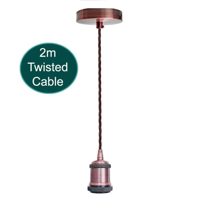 2m Twisted Cable E27 Base Copper Pendant Holder~1730 - Lost Land Interiors