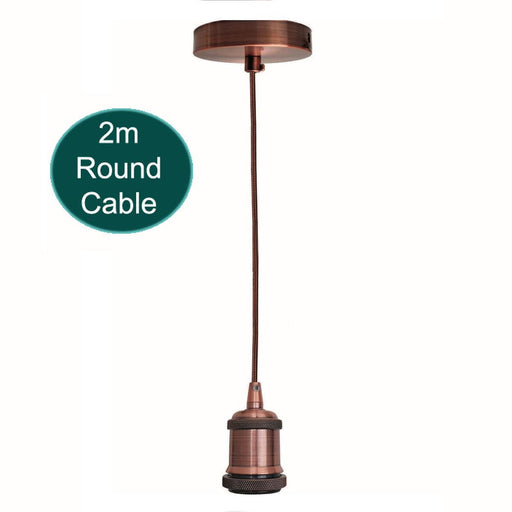 2m Brown Round Cable E27 Base Copper Holder~1718 - Lost Land Interiors