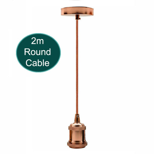 2m Round Cable E27 Base Rose Gold Holder~1722 - Lost Land Interiors