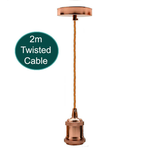 2m Twisted Cable E27 Base Rose Gold Holder Pendant~1734 - Lost Land Interiors