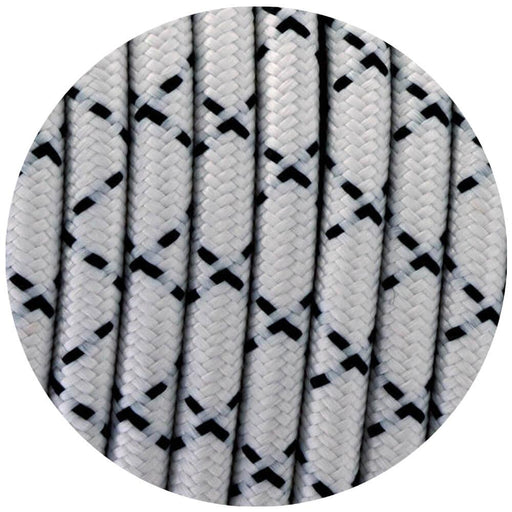 3 core Round Vintage Braided Fabric Black and White X Printed Coloured Cable Flex 0.75mm~2996 - Lost Land Interiors