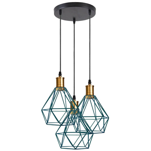 Industrial Retro style 3-Light Pendant lights Adjustable Cord with Diamond Metal Cages~1255 - Lost Land Interiors