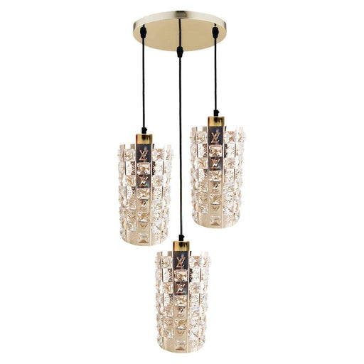 3 Outlet Pendant Ceiling E27 Crystal Glass Drum Light Shade~1608 - Lost Land Interiors