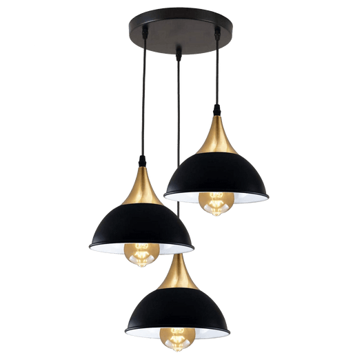 Retro Industrial 3Way Hanging Ceiling Pendant Light Black Dome Shape Shade Indoor Light~3396 - Lost Land Interiors