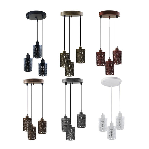 Industrial Retro pendant light 3 way Round ceiling base brushed finished Metal Ceiling Lamp Shade ~3951 - Lost Land Interiors