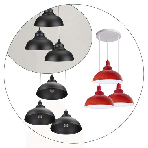 3 Ceiling lamp Pendant Cluster Light Modern Light Fitting Red/Black Lampshades~1356 - Lost Land Interiors