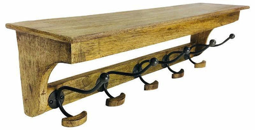 Solid Wood Bracket With 5 Hooks 71cm - Lost Land Interiors