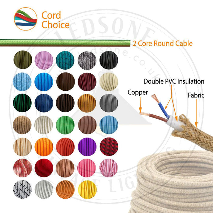 Vintage 2core Electric 10m round cable covered with coloured fabric textile Cable~4088 - Lost Land Interiors
