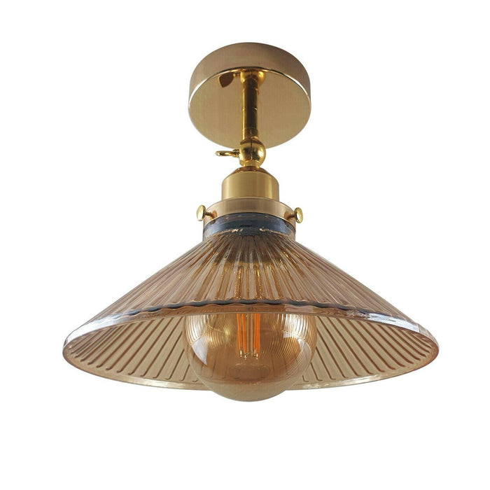 Vintage Modern Ceiling Pendant Light Flush Mount  Amber Glass Shade~1382 - Lost Land Interiors