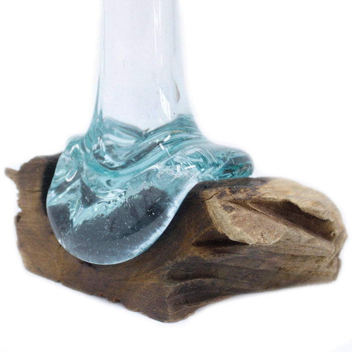 Glass and Driftwood terrarium vase  - Hand blown recycled glass and sustainable teak - Lost Land Interiors
