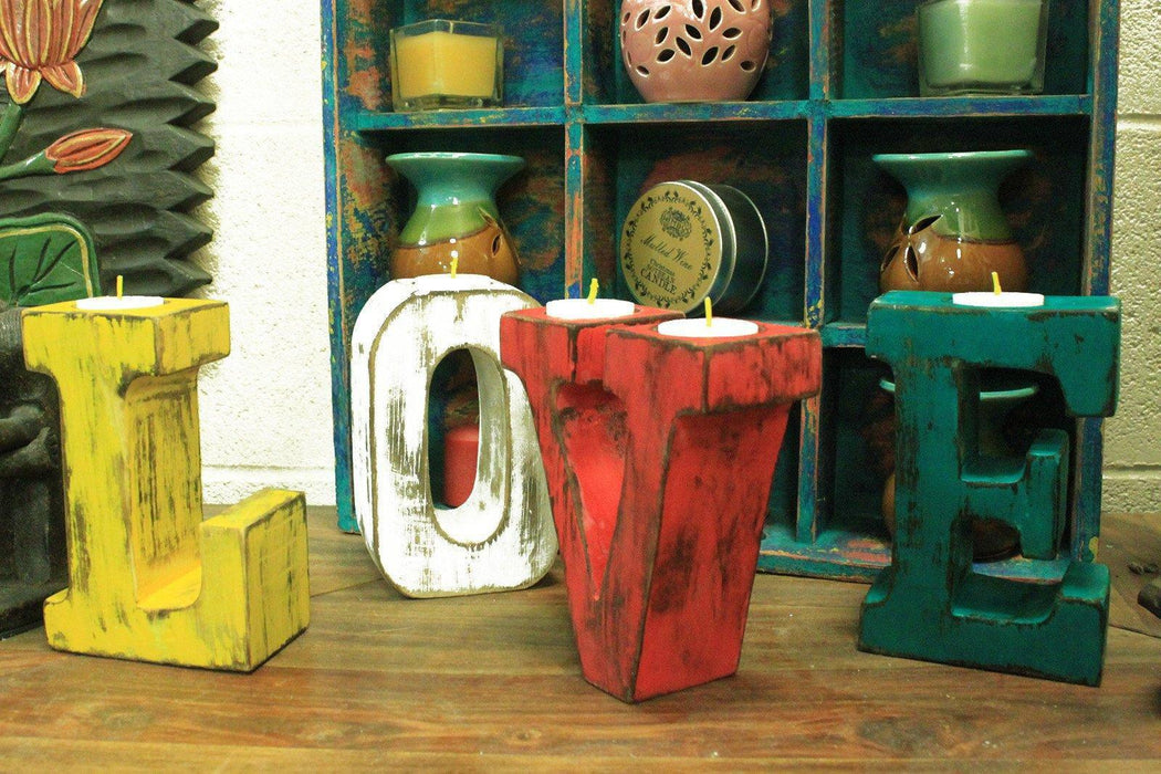 Big Block Wooden Letters - LOVE - Red Wash- Vintage Chic - Lost Land Interiors
