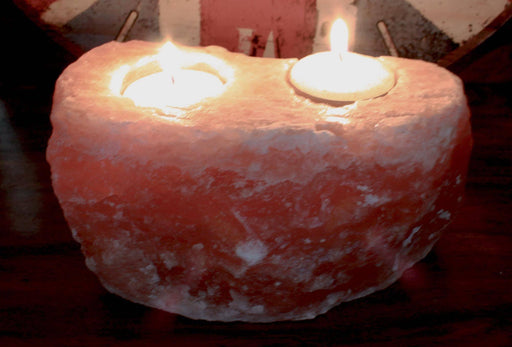 Twin Salt Candle Holder - Two T_light holder - Himalayan Salt candle Holder - Lost Land Interiors