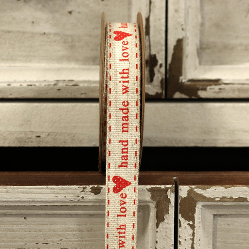'Handmade with Love' Red Linen Ribbon 15mm - Lost Land Interiors