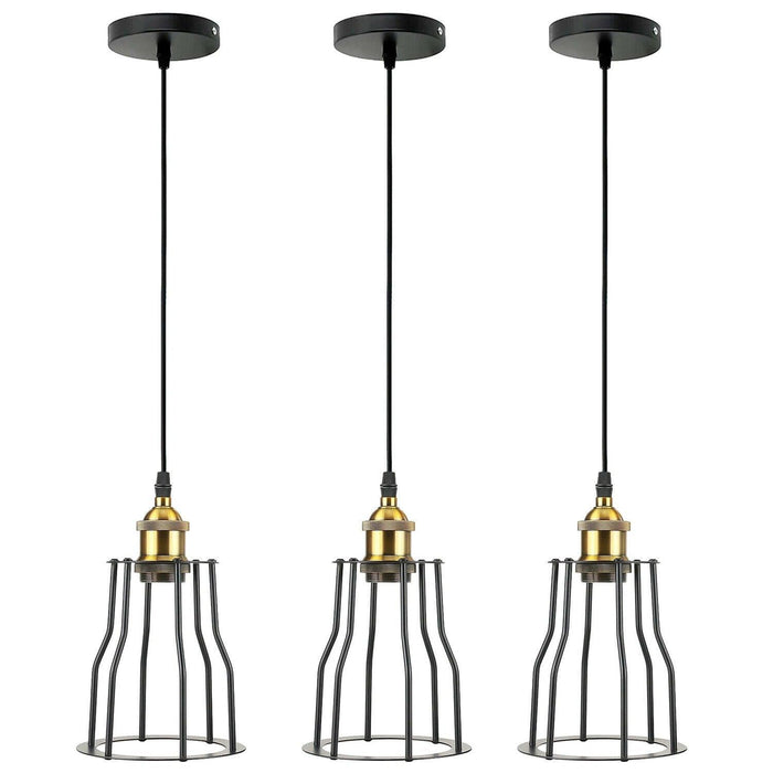 3 Pack Vintage Industrial Modern Retro Loft Cage Ceiling Lamp Cage Pendant Lights~3561 - Lost Land Interiors