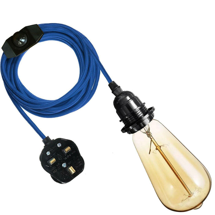 E27 2M Fabric Cable UK Plug in Pendant Lamp Light Set Fitting Vintage Bulb Holder Socket~1267 - Lost Land Interiors